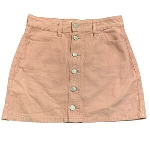 Pacsun blush pink corduroy button down mini skirt size 25
